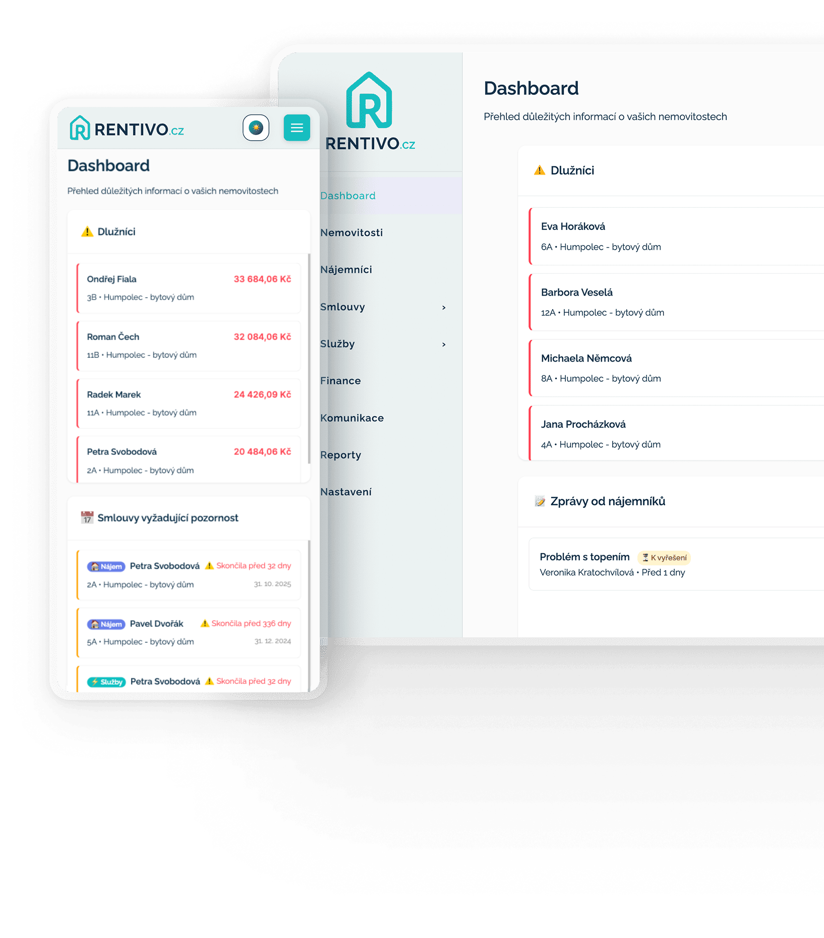 Rentivo dashboard - přehled správy nemovitostí