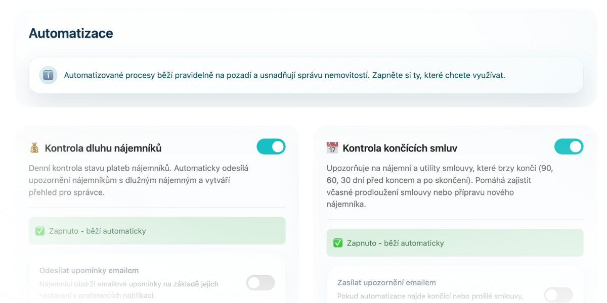 Automatizace a upozornění v Rentivu