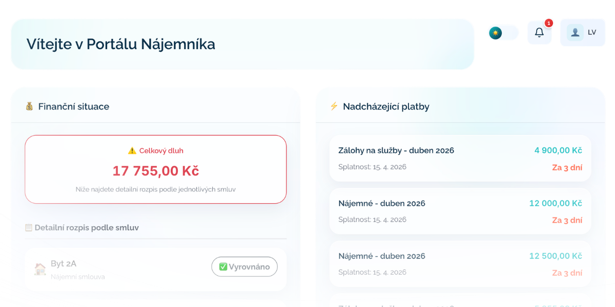 Portál nájemníka v Rentivu