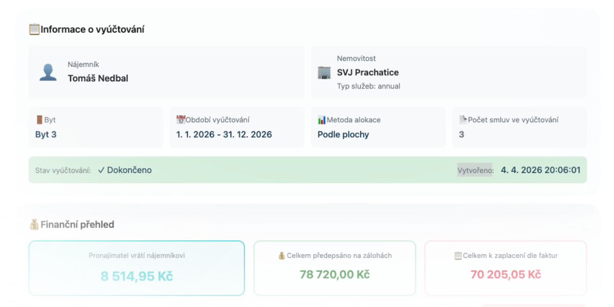Vyúčtování a služby v Rentivu